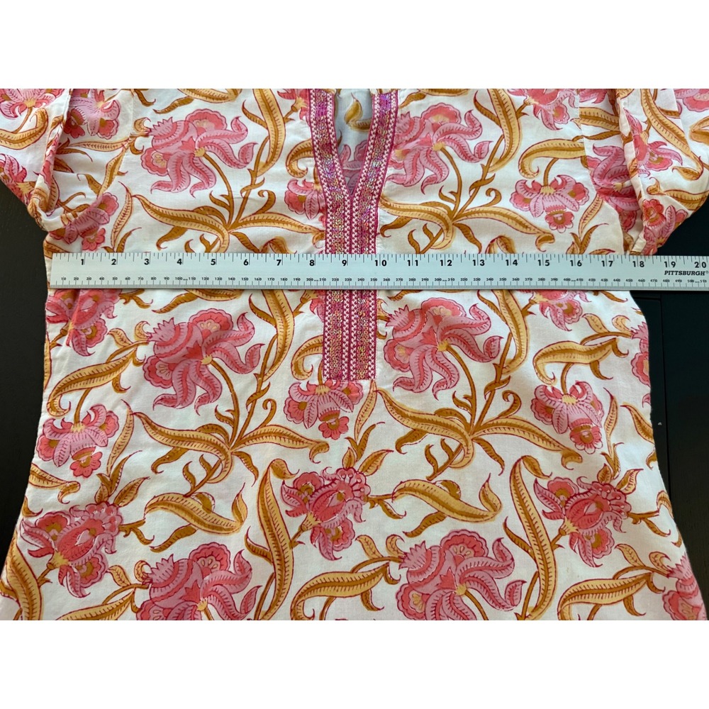 Westside Printed Cotton Tunic Shirt Womens Size M Floral Pink Sequin Lightweight - Picture 12 of 14